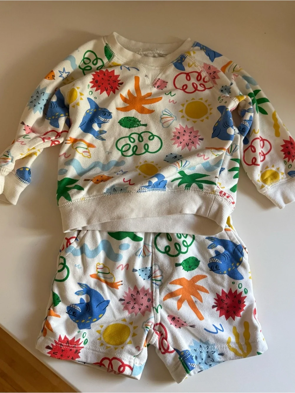 Old Navy White Multicolor Sea Creature Matching Set- Worn once